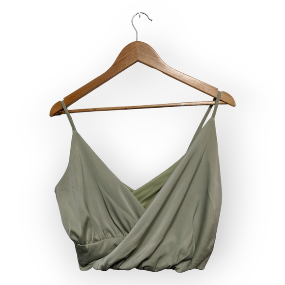 4th & Reckless Mint Rosaria Silky Surplice Crop Camisole, M - Picture 2 of 7